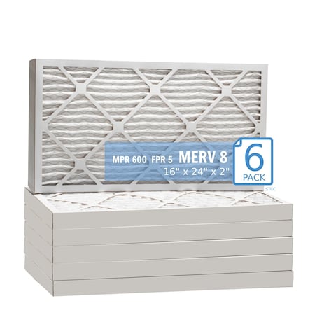 Purolator 16x24x2 Pleated Air Filter, MERV 8, 6 PK 16x24x2x1 HI (6 Pack)